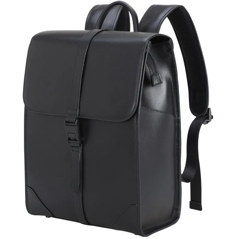 Full Grain Leather Men's Business Backpack 14 inch Laptop Backpack Black Leather Work Backpack School Backpack