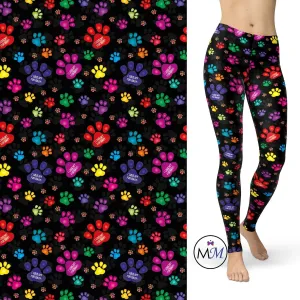 Fur Baby Paw Print Pocket Leggings  -Paw Rainbow Colors Tie Dye Cat Dog Mom