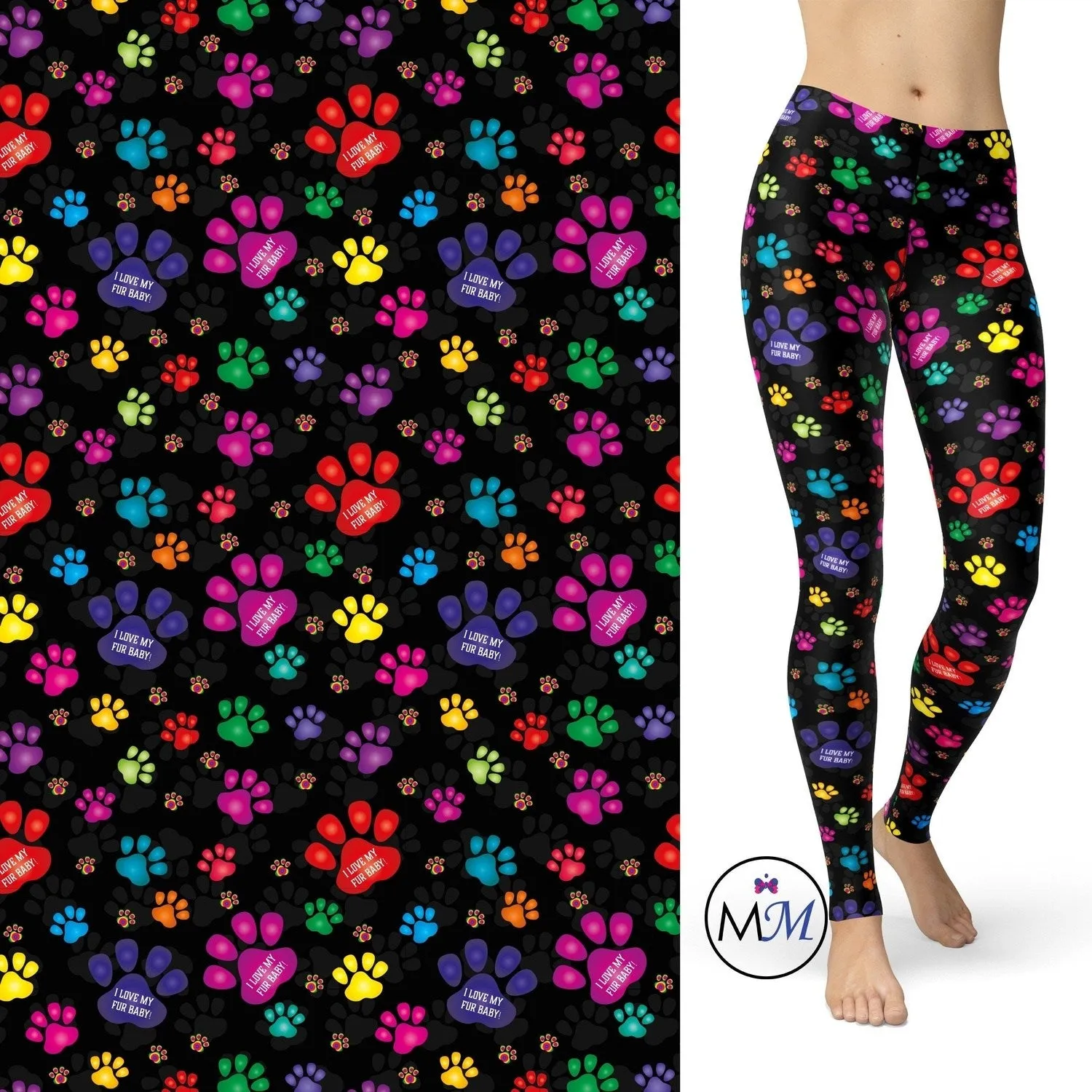 Fur Baby Paw Print Pocket Leggings  -Paw Rainbow Colors Tie Dye Cat Dog Mom