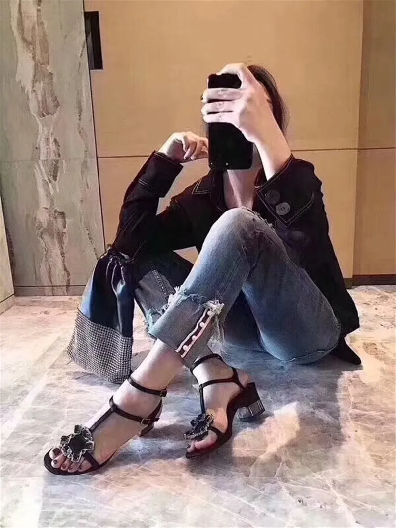 Genuine Leather Sandals Women High Heels