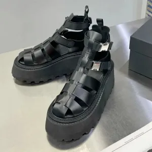 Genuine Leather Wedge Heels Woman Gladiator Sandals Narrow Band Platform