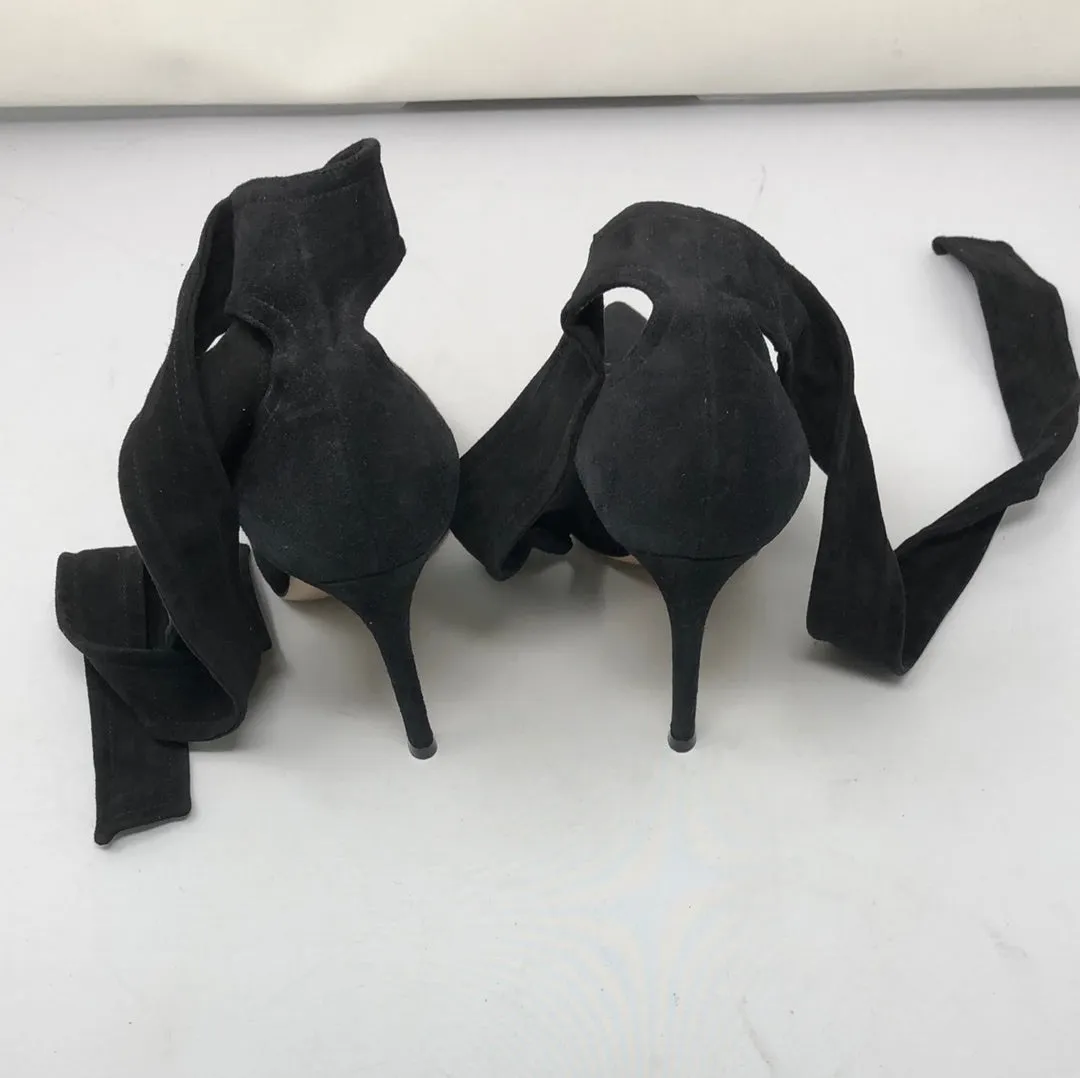 Gianvito Rossi Black Suede Pump with Ankle Ribbon Tie