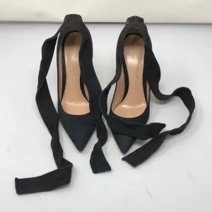 Gianvito Rossi Black Suede Pump with Ankle Ribbon Tie