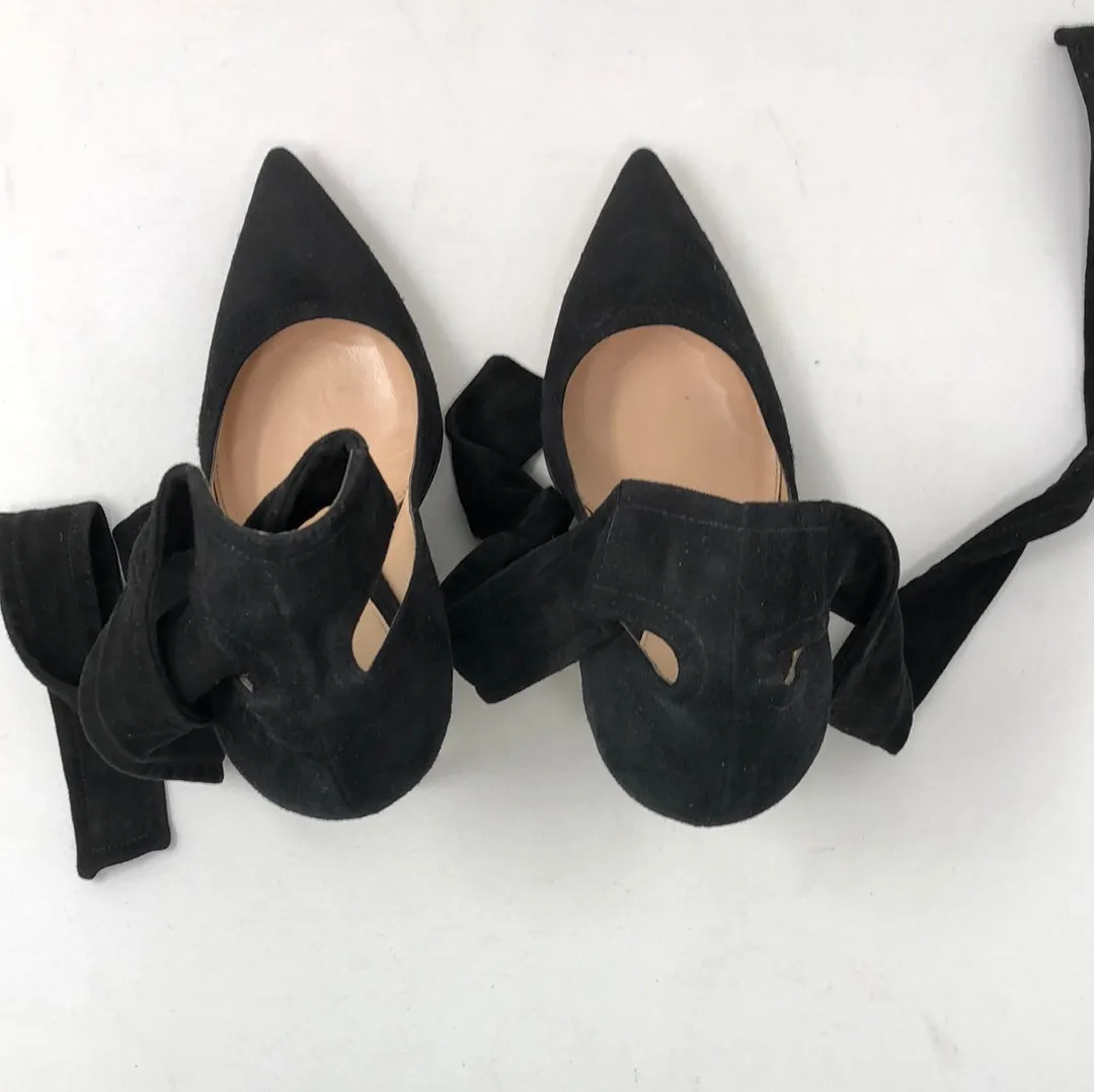 Gianvito Rossi Black Suede Pump with Ankle Ribbon Tie