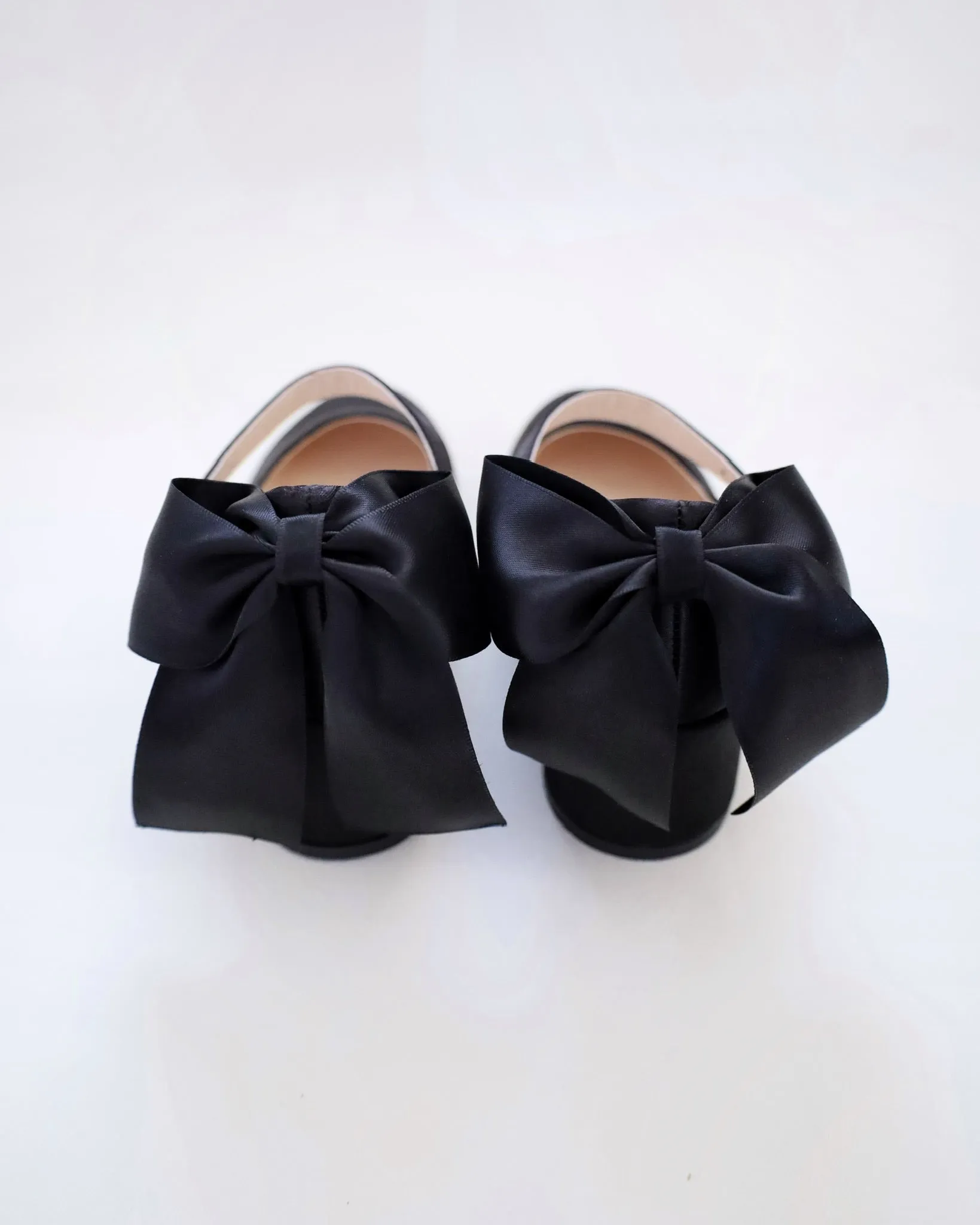 Girls Satin Mary Jane Block Heel with Back Satin Bow