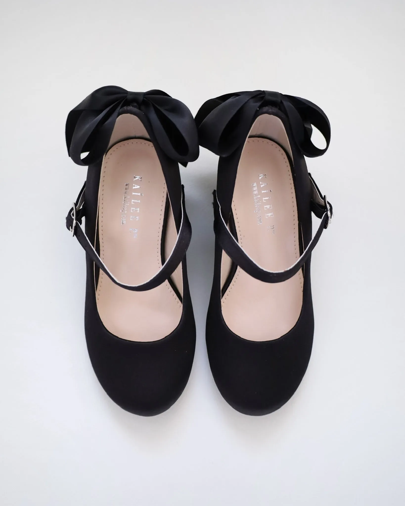 Girls Satin Mary Jane Block Heel with Back Satin Bow