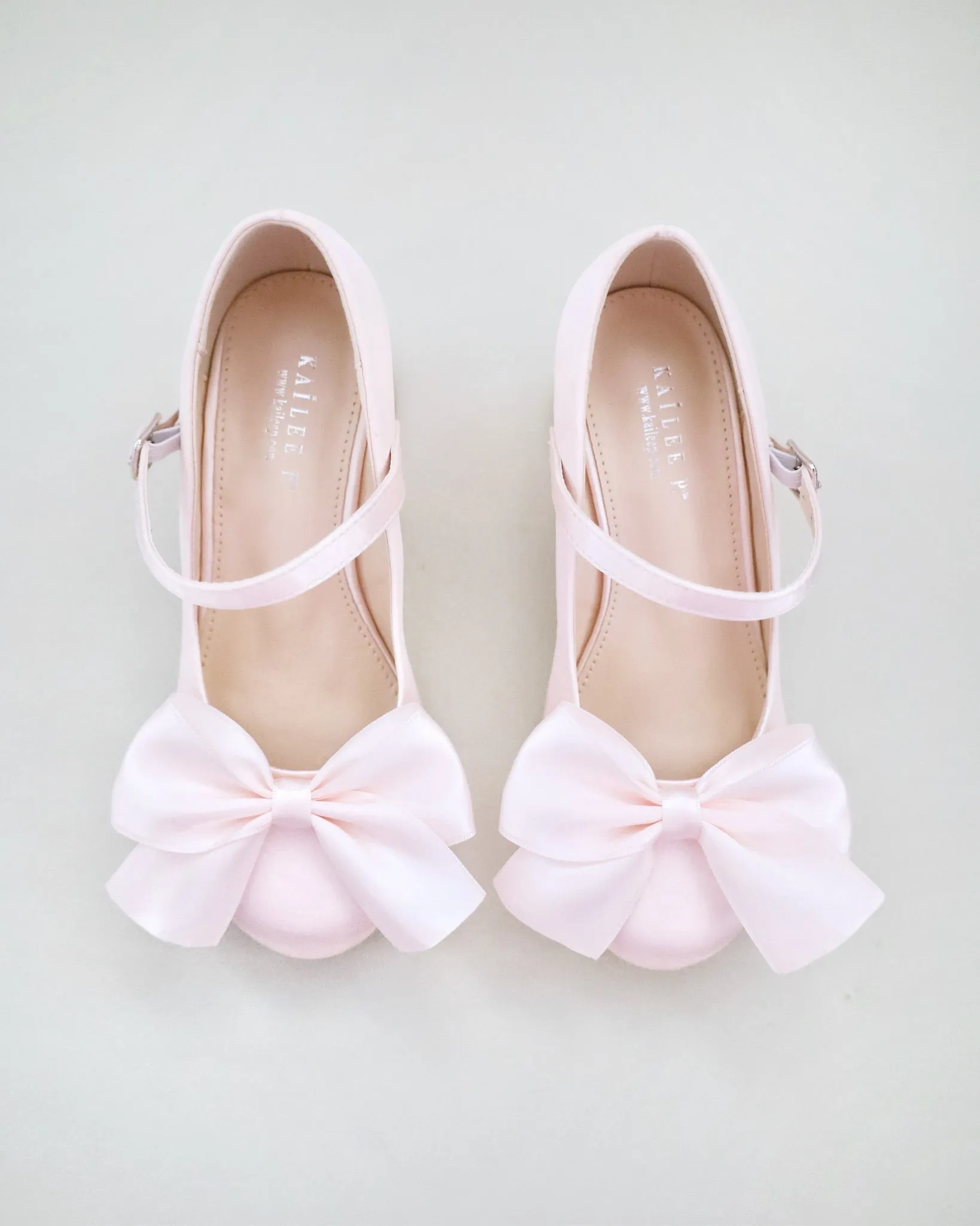 Girls Satin Mary Jane Block Heel with Front Satin Bow