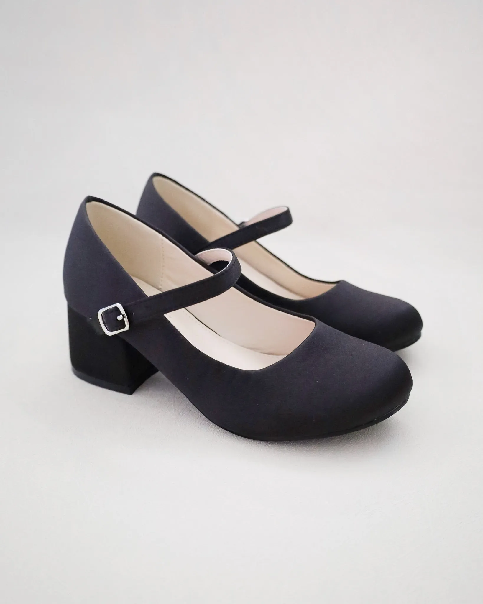 Girls Satin Mary Jane Block Heel