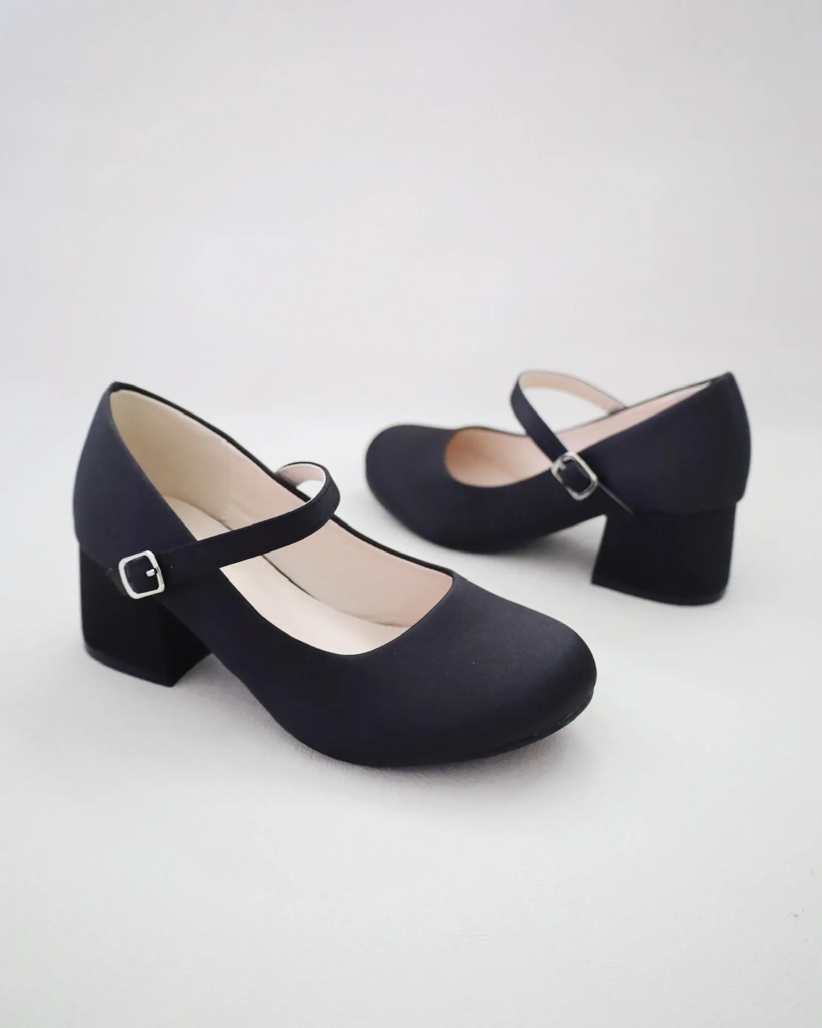 Girls Satin Mary Jane Block Heel