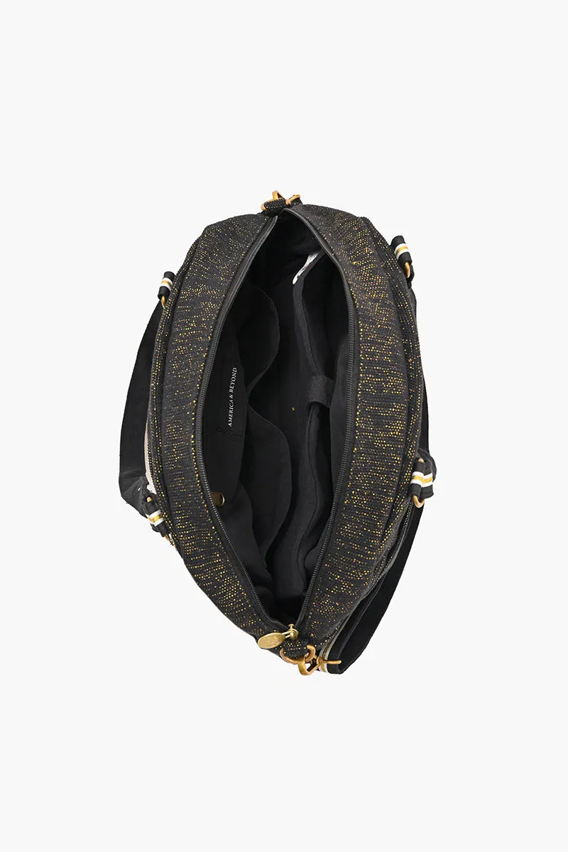 Glamorous Embellished Traveler with Crossbody-Black Bee