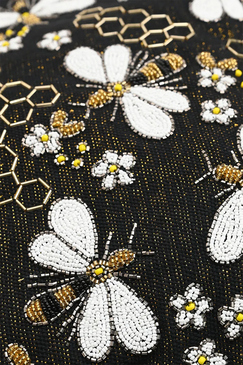 Glamorous Embellished Traveler with Crossbody-Black Bee