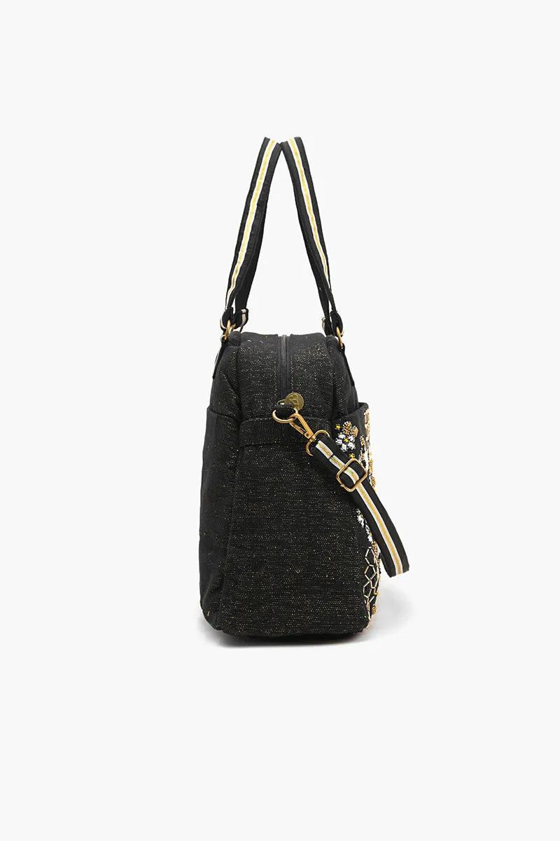 Glamorous Embellished Traveler with Crossbody-Black Bee