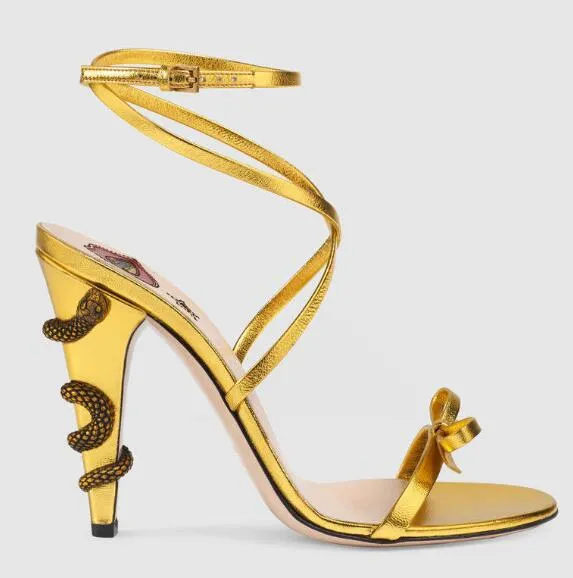 Gold Metal Snake Around Heel Sexy Sandals Women