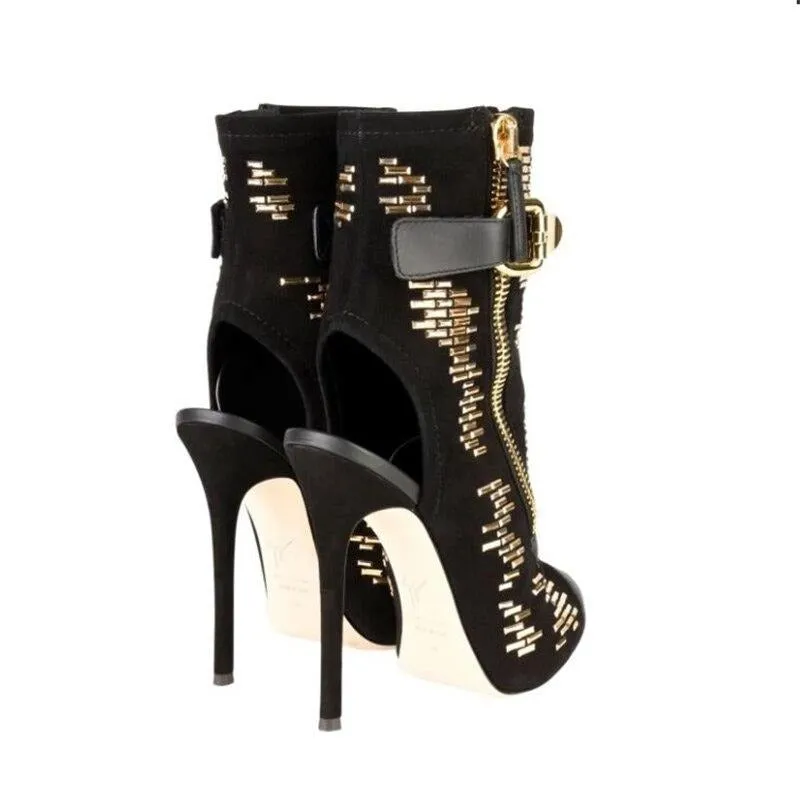 Gold Stud Gladiator Heels Bling Embellished Boots