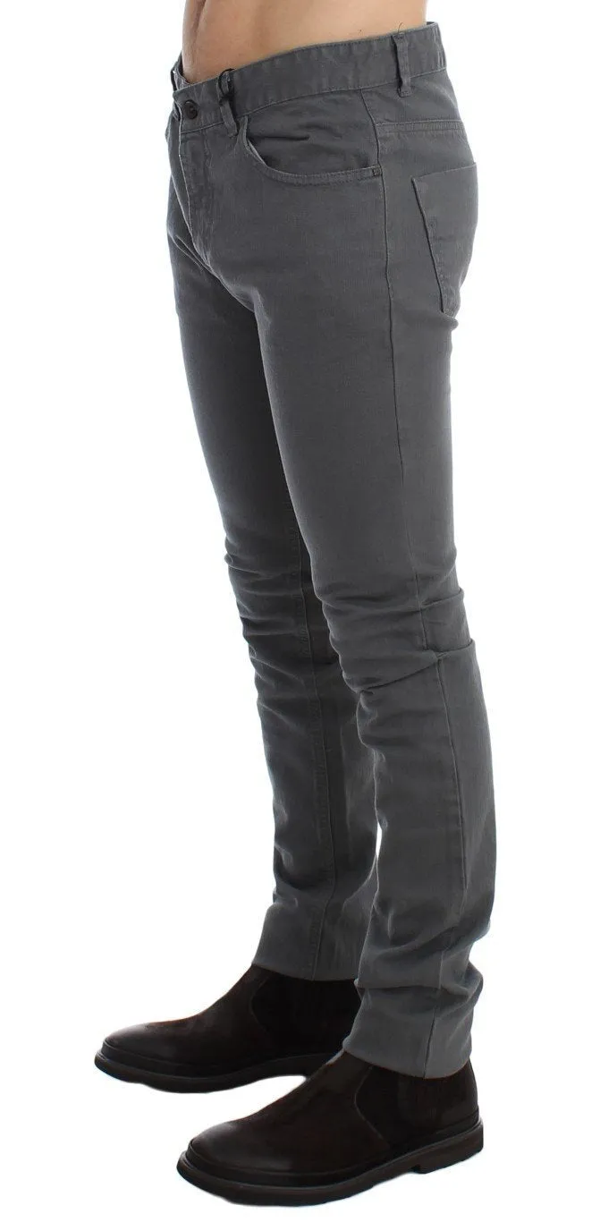Gray Slim Fit Cotton Stretch Denim Jeans