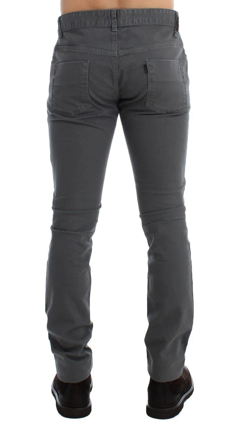 Gray Slim Fit Cotton Stretch Denim Jeans