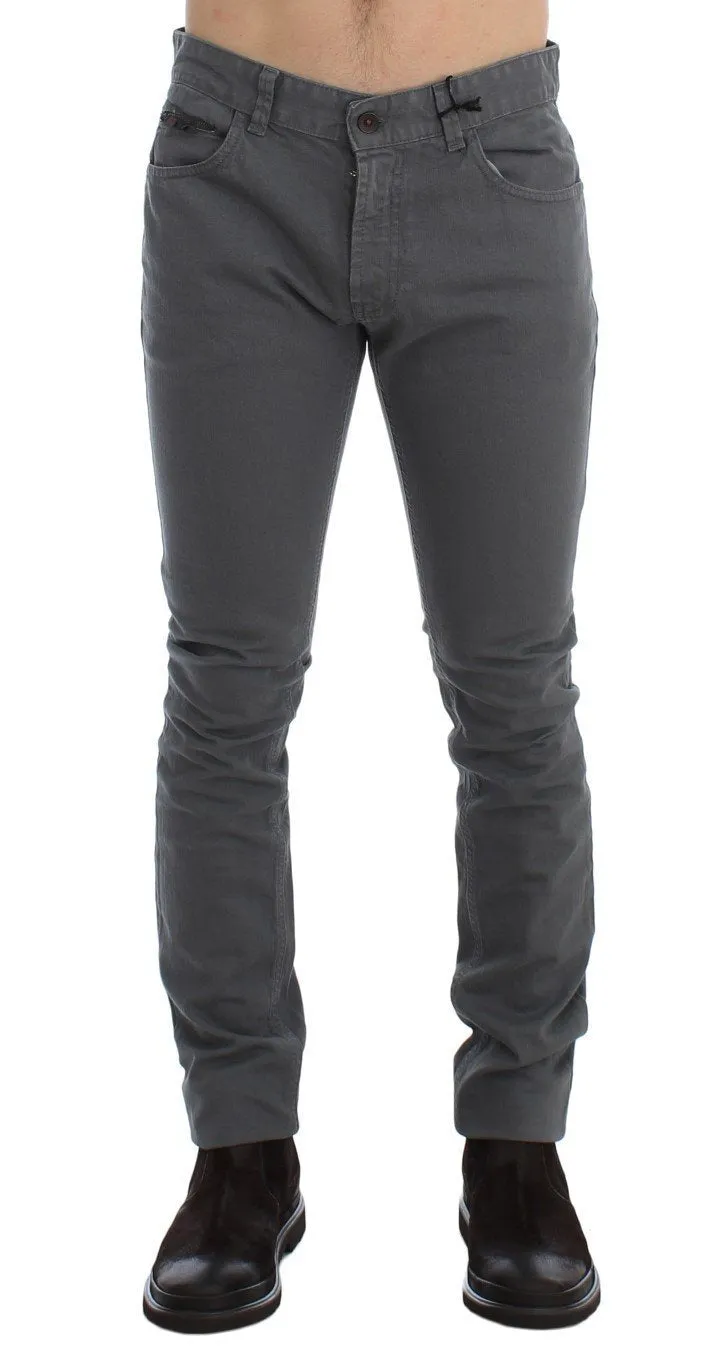 Gray Slim Fit Cotton Stretch Denim Jeans
