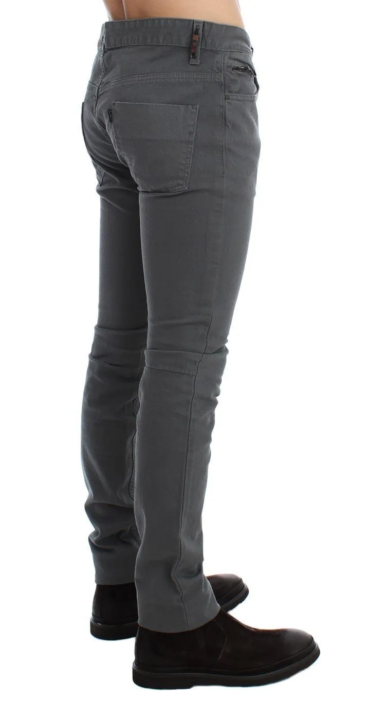 Gray Slim Fit Cotton Stretch Denim Jeans