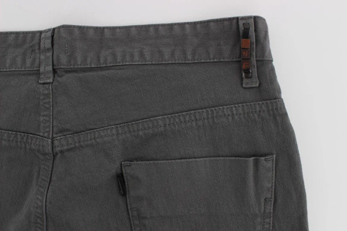 Gray Slim Fit Cotton Stretch Denim Jeans