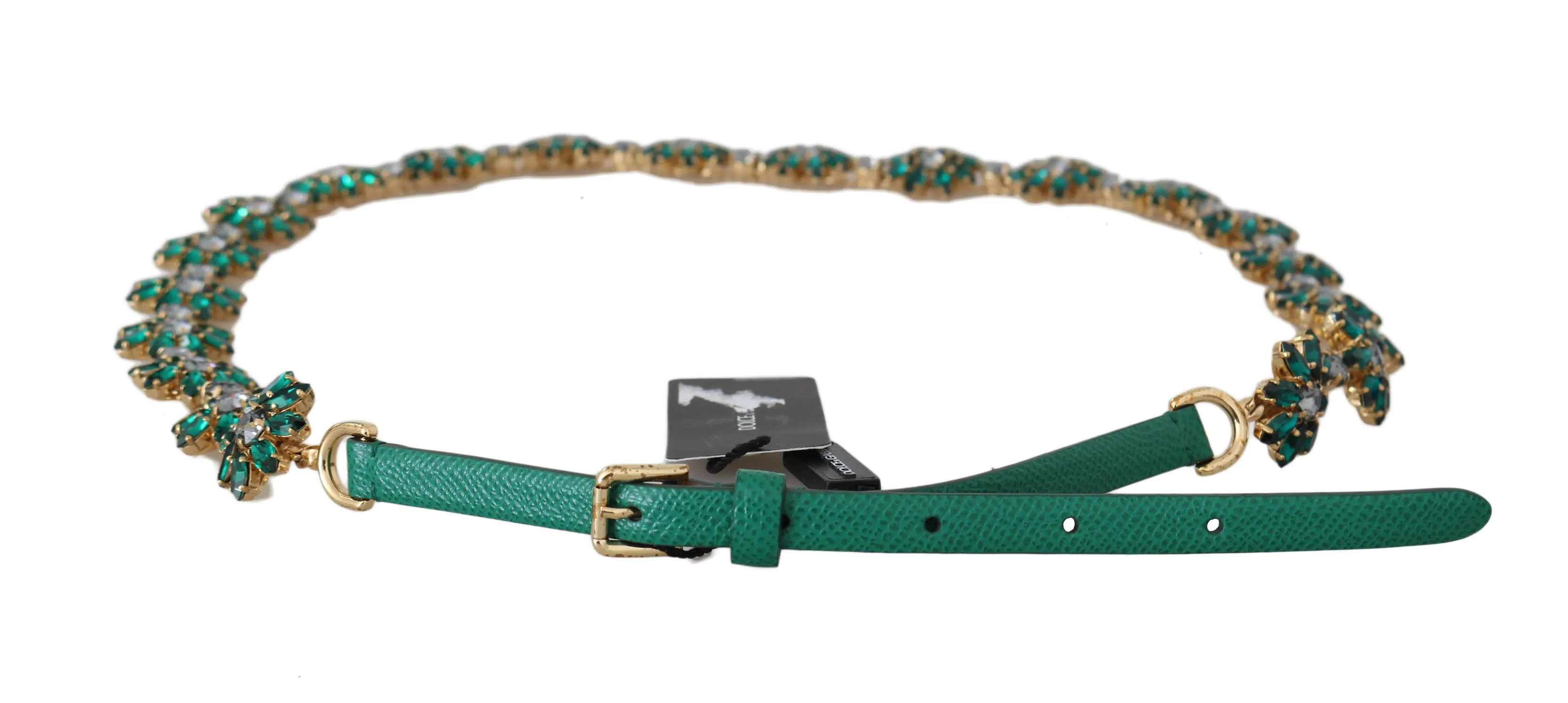 Green Leather Crystal Flower Waist Wrap Belt