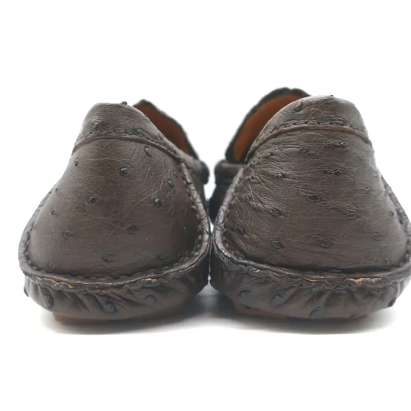 Gucci Bamboo Horsebit Driving Loafers Dark Brown Ostrich Size 9.5 NEW