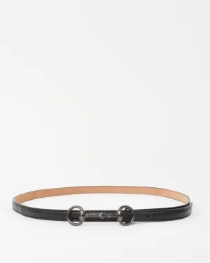 Gucci Black Leather Gunmetal Horsebit Thin Belt - 95/38