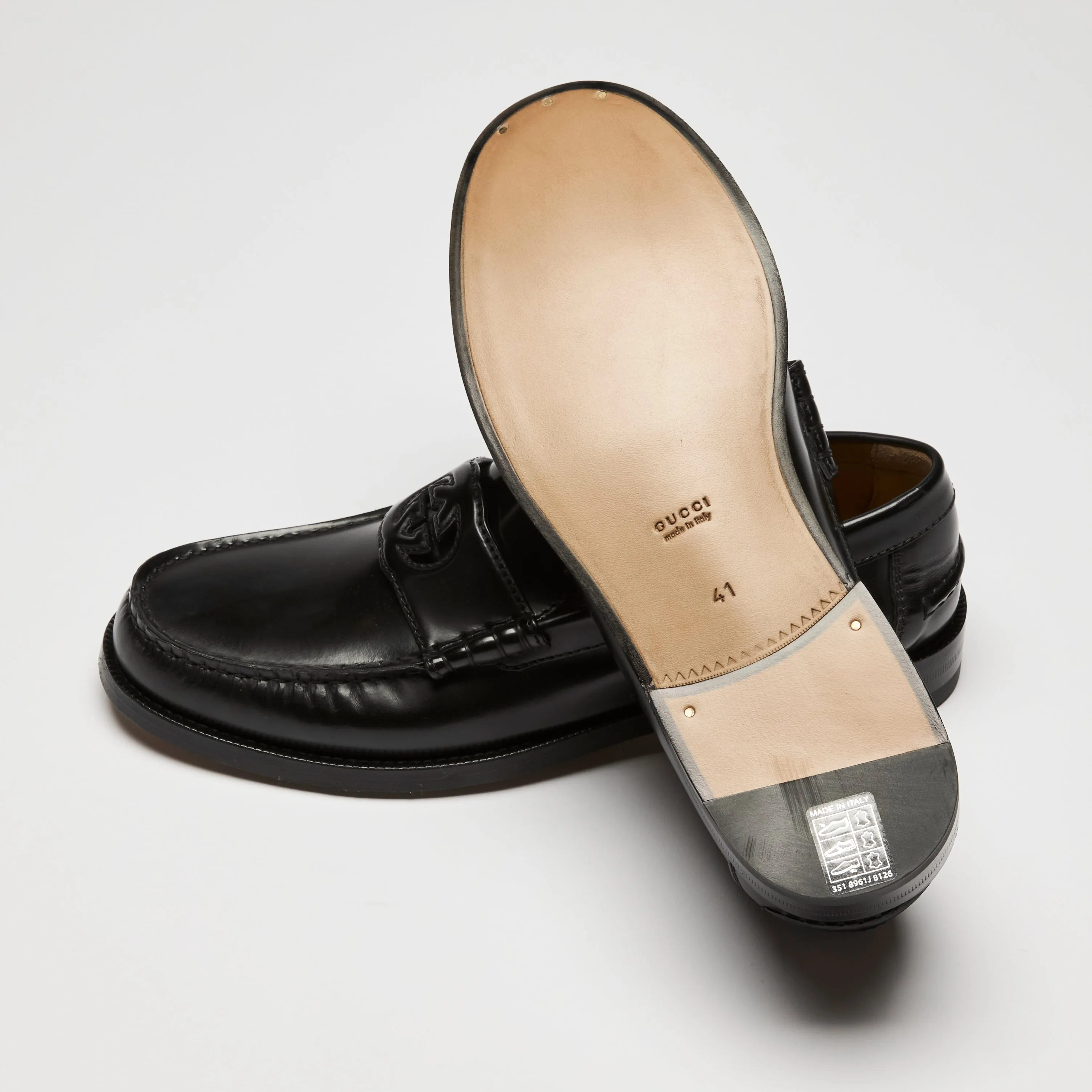 Gucci Black Leather Interlocking G Loafers Size 39.5