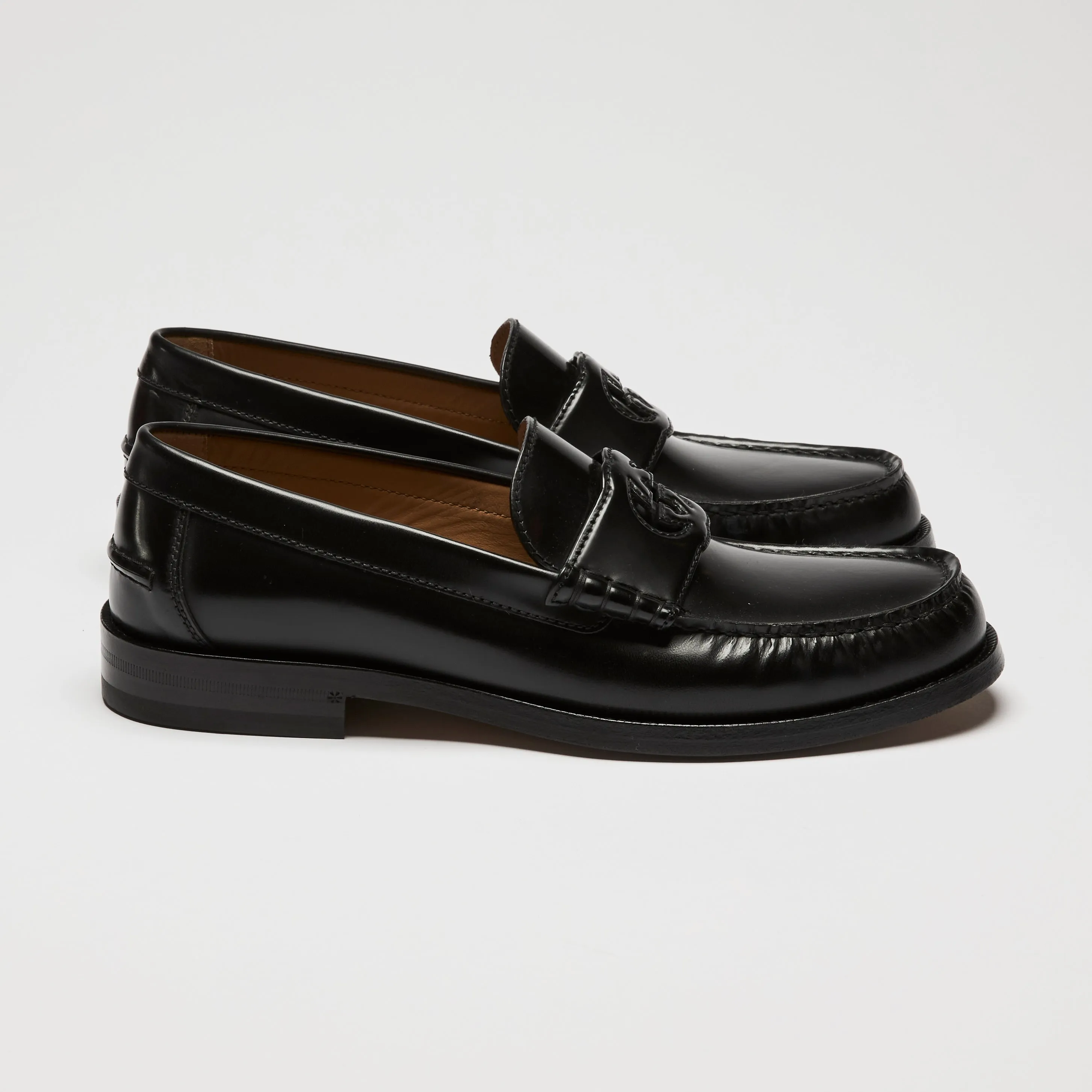 Gucci Black Leather Interlocking G Loafers Size 39.5