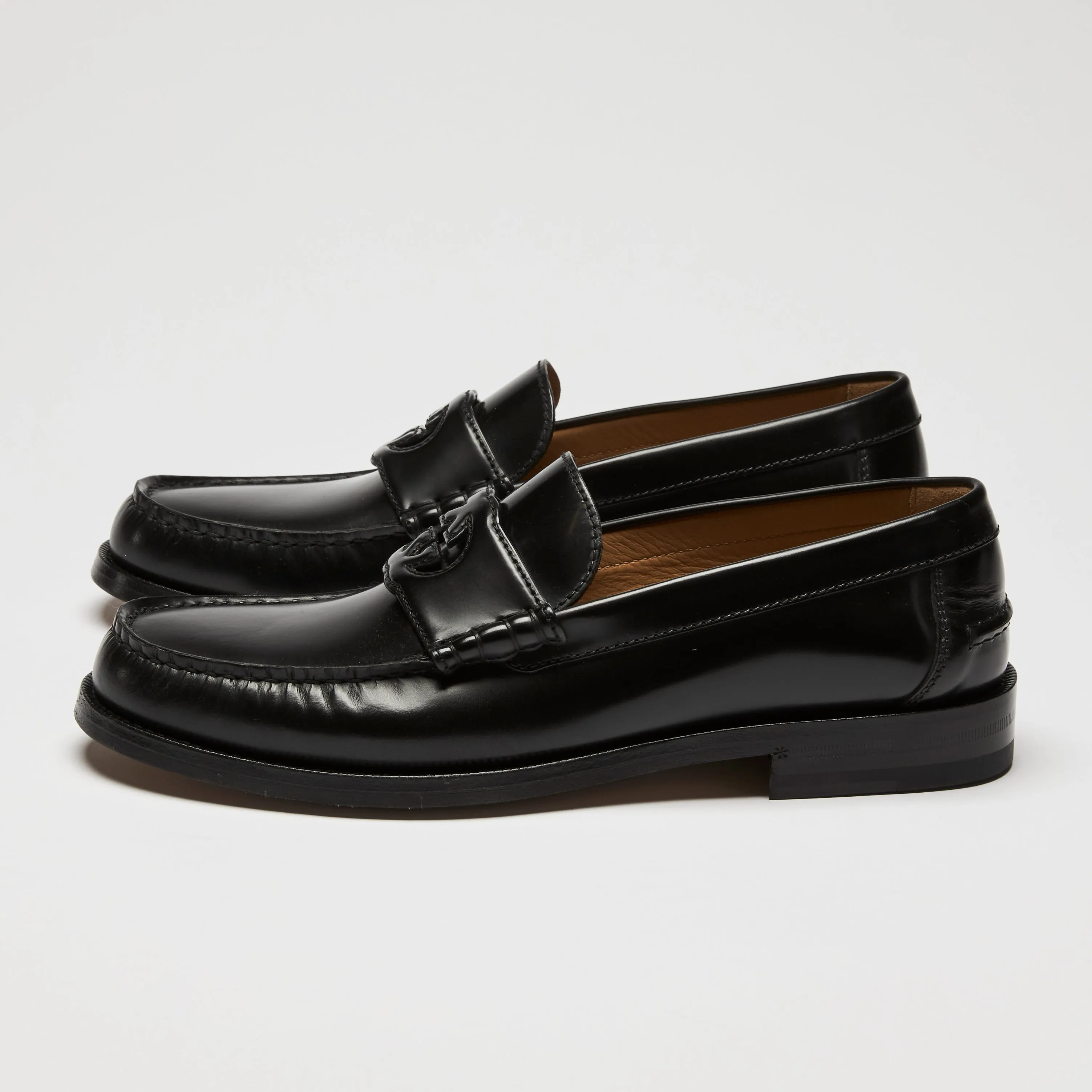 Gucci Black Leather Interlocking G Loafers Size 39.5
