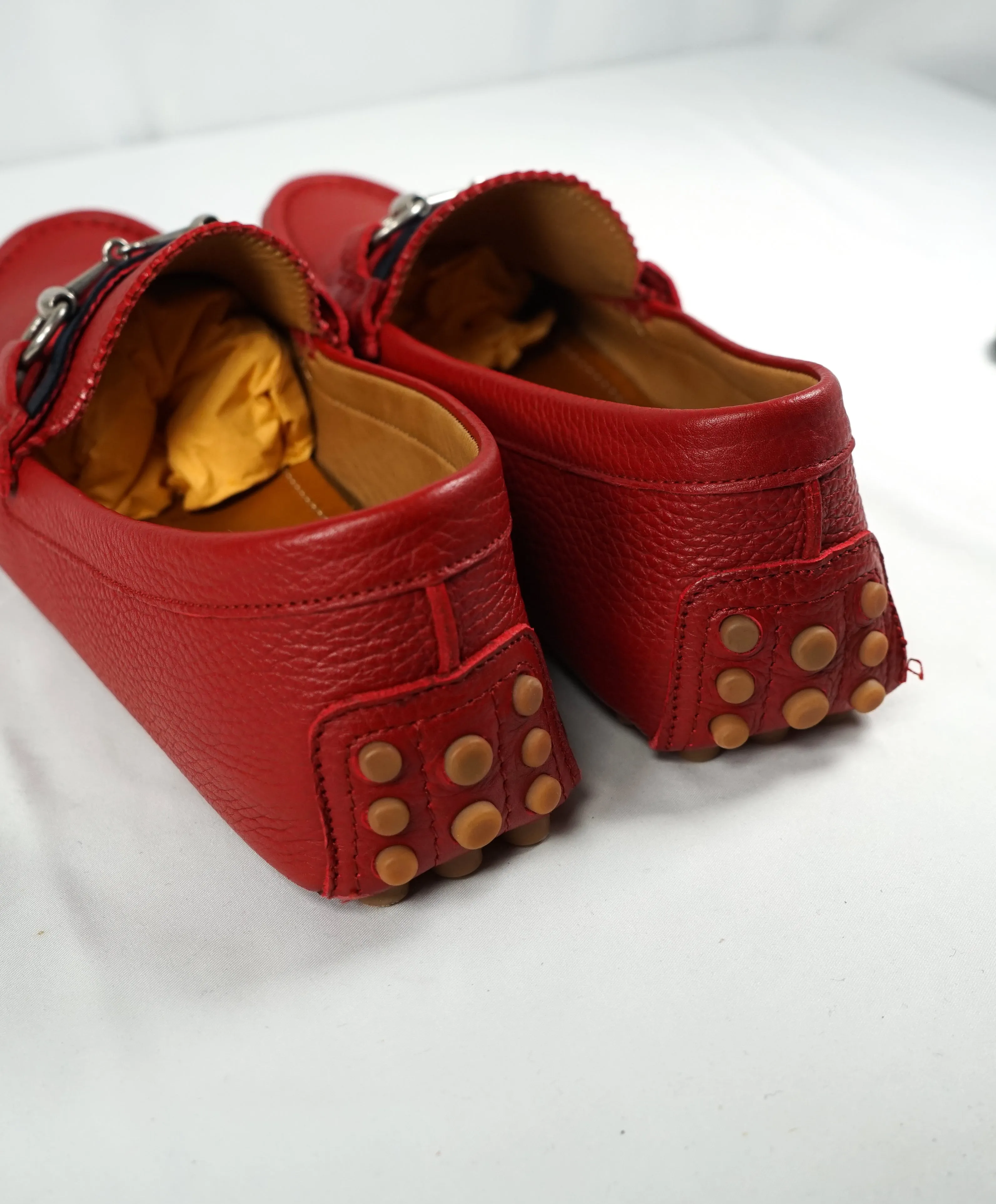 GUCCI - Red Horse-Bit Driving Loafers With Web Detail - 8