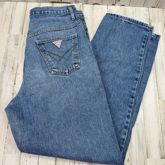 Guess Jeans Vintage 90s Denim High Waist Mom USA Sz 31 Pleated Tapered Leg
