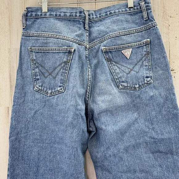 Guess Jeans Vintage 90s Denim High Waist Mom USA Sz 31 Pleated Tapered Leg