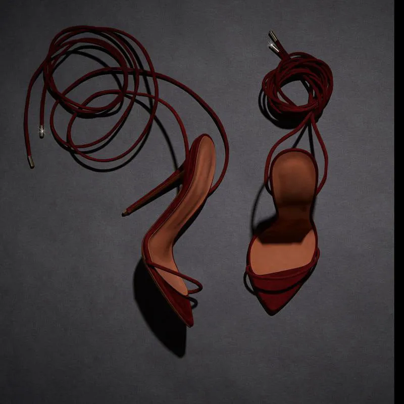 Hand-made Thin Strap Sandals Ankle Straps Stiletto High Heel Party shoes