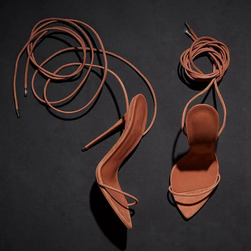 Hand-made Thin Strap Sandals Ankle Straps Stiletto High Heel Party shoes