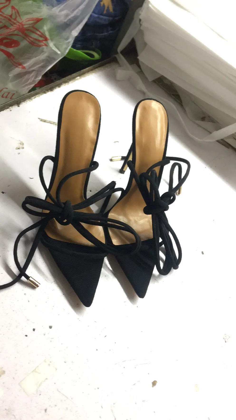 Hand-made Thin Strap Sandals Ankle Straps Stiletto High Heel Party shoes