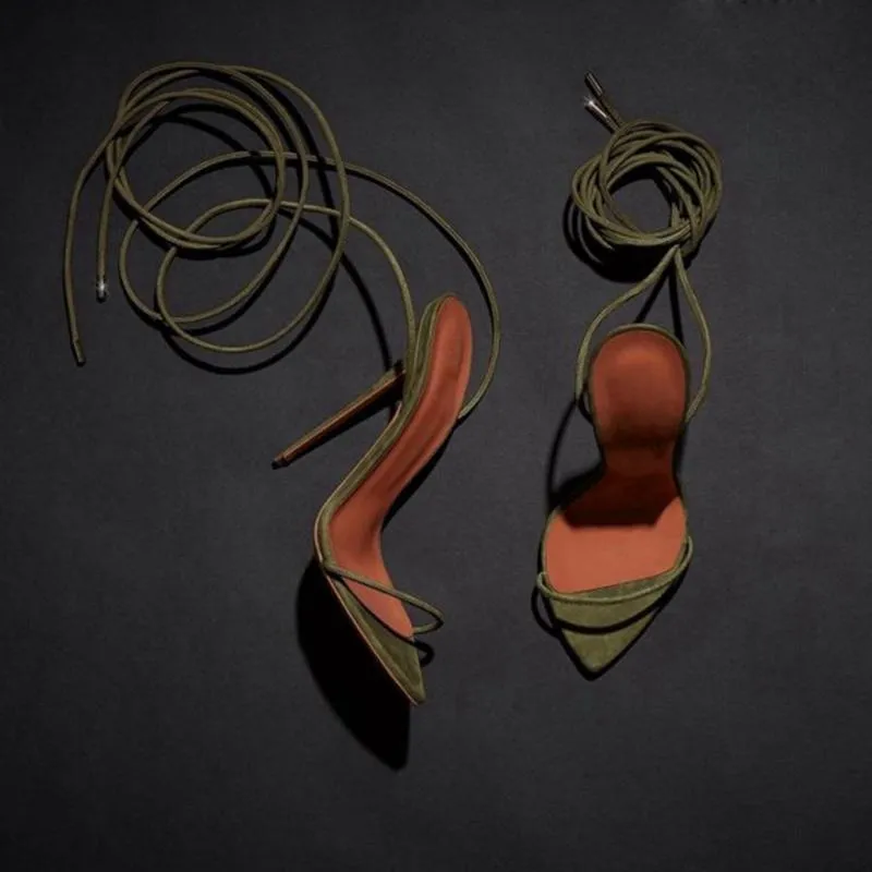 Hand-made Thin Strap Sandals Ankle Straps Stiletto High Heel Party shoes