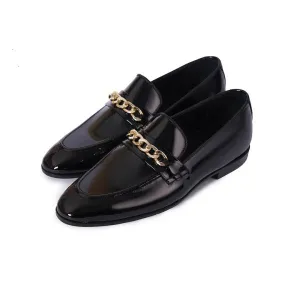 Handmade Black Leather Chunky Chain Loafers for Men