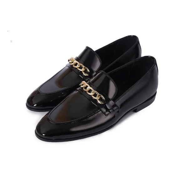 Handmade Black Leather Chunky Chain Loafers for Men