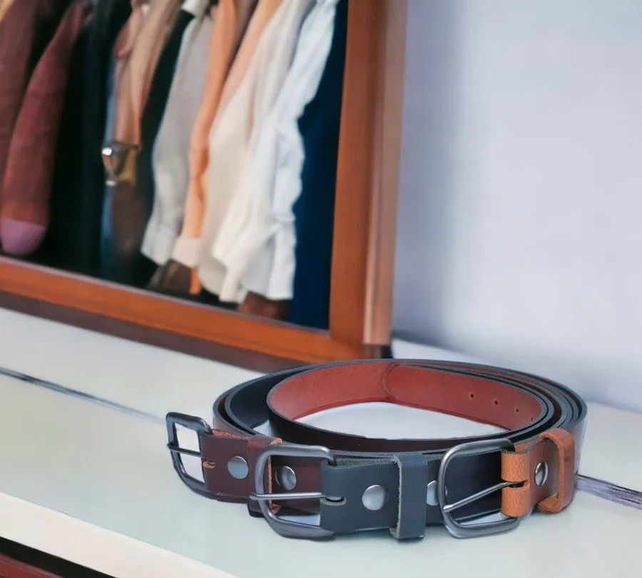 Handmade Men's Solid Leather Belts - 1 1/2 Inch, Sizes 30-48