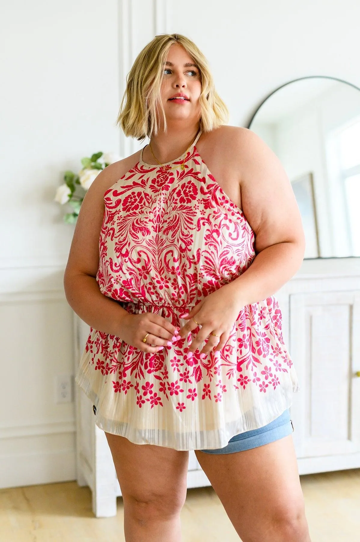 Hazel Blues® |  Fantastic Filigree Peplum Blouse