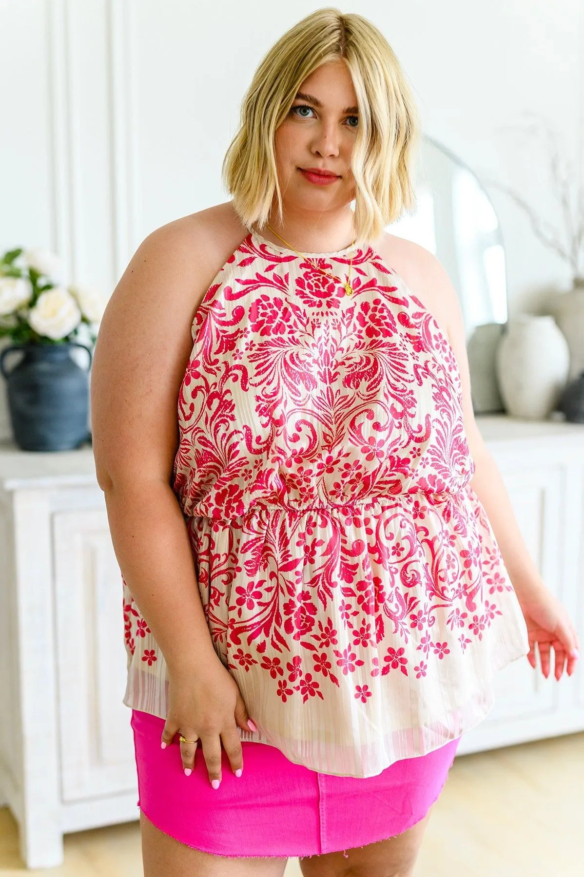 Hazel Blues® |  Fantastic Filigree Peplum Blouse