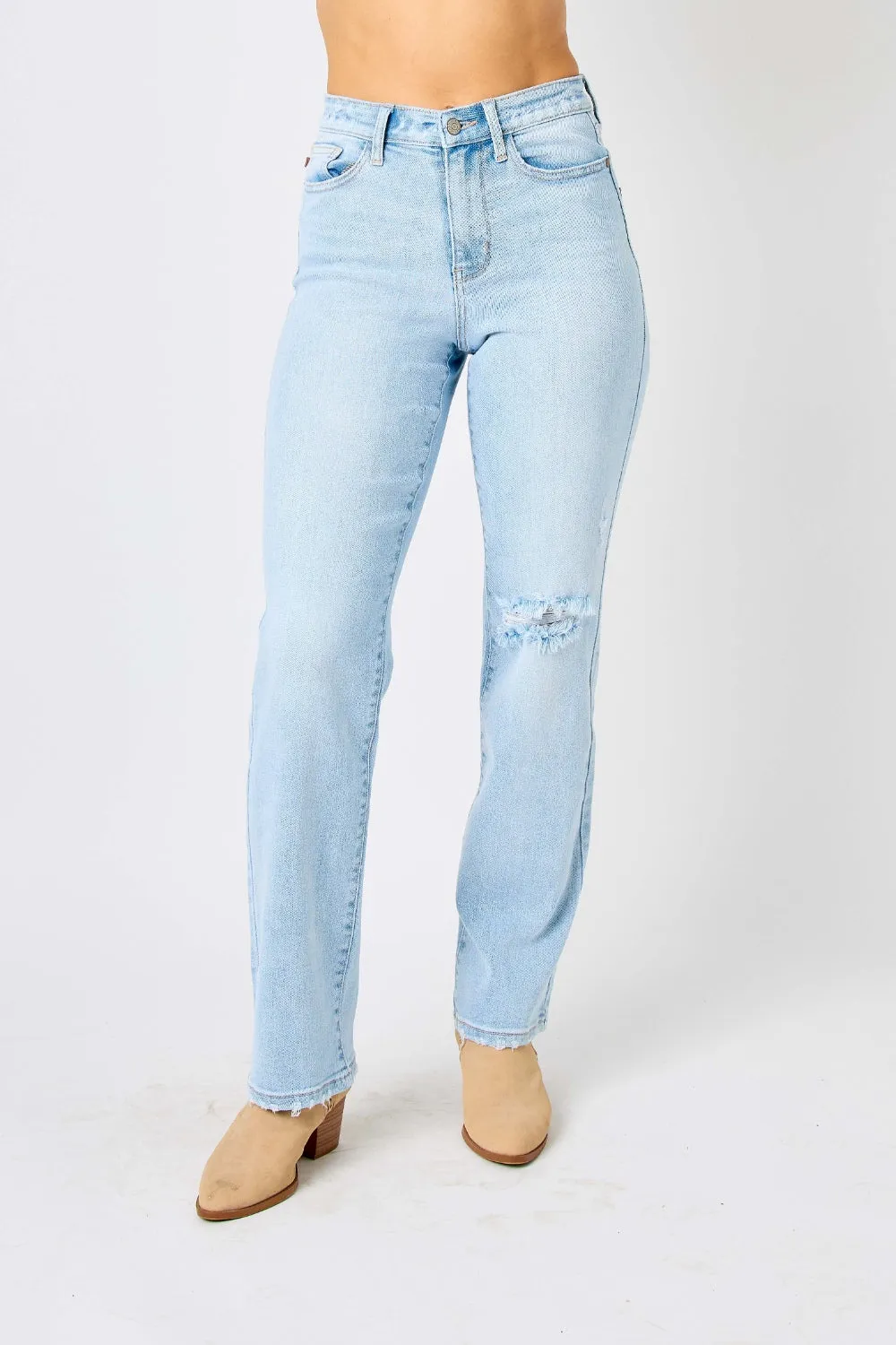 Hazel Blues® | Judy Blue High Waist Distressed Straight Jeans