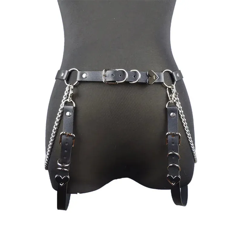 Heart Punk Belt with Metal Waist Chain – Edgy Accessory for Nightclub Style
