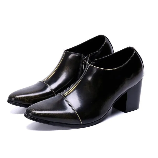 Height Increase Patent Leather Men Shoes Pointed Toe High Heels Dress Shoes Men's Slip-On Wedding Shoes Career Work Shoes 37-46