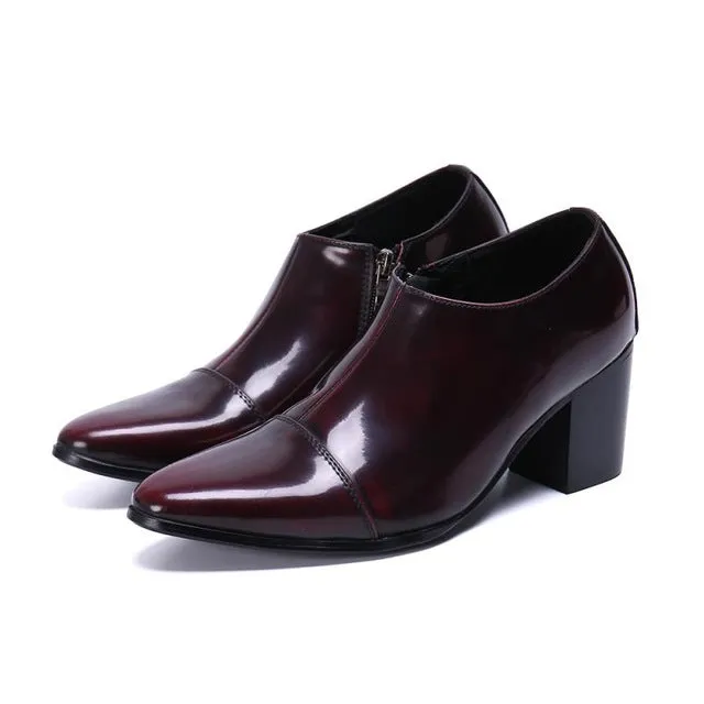 Height Increase Patent Leather Men Shoes Pointed Toe High Heels Dress Shoes Men's Slip-On Wedding Shoes Career Work Shoes 37-46
