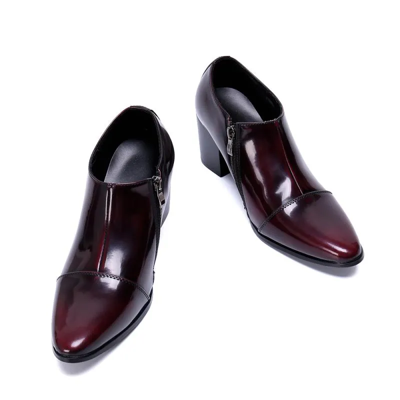 Height Increase Patent Leather Men Shoes Pointed Toe High Heels Dress Shoes Men's Slip-On Wedding Shoes Career Work Shoes 37-46