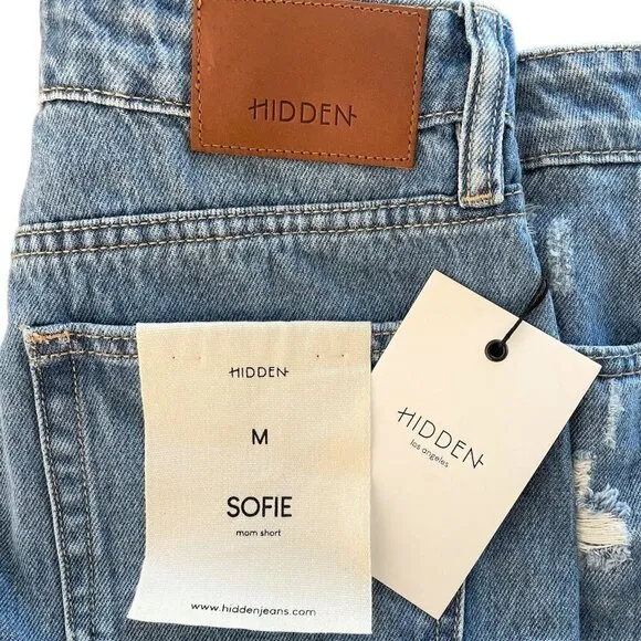 Hidden Los Angeles Sofie Mom Shorts Distressed Denim High Rise NWT NEW M