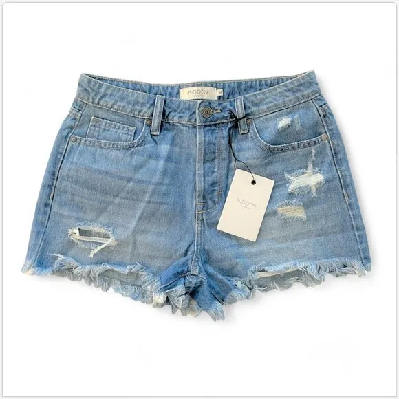 Hidden Los Angeles Sofie Mom Shorts Distressed Denim High Rise NWT NEW M