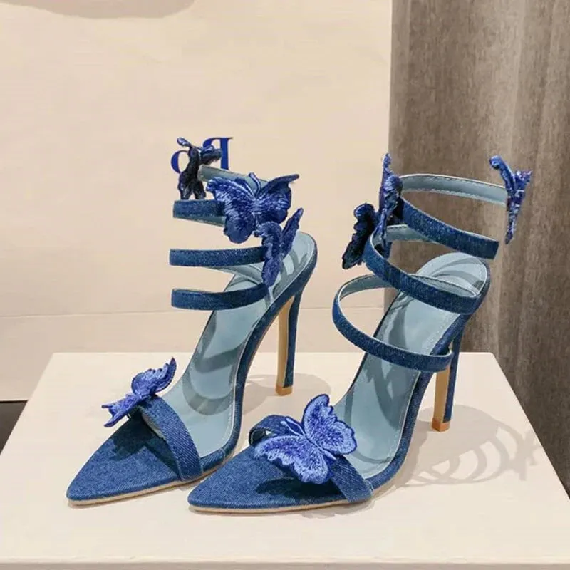 High Quality Embroidery Butterfly Ankle Strap Sandals Women S