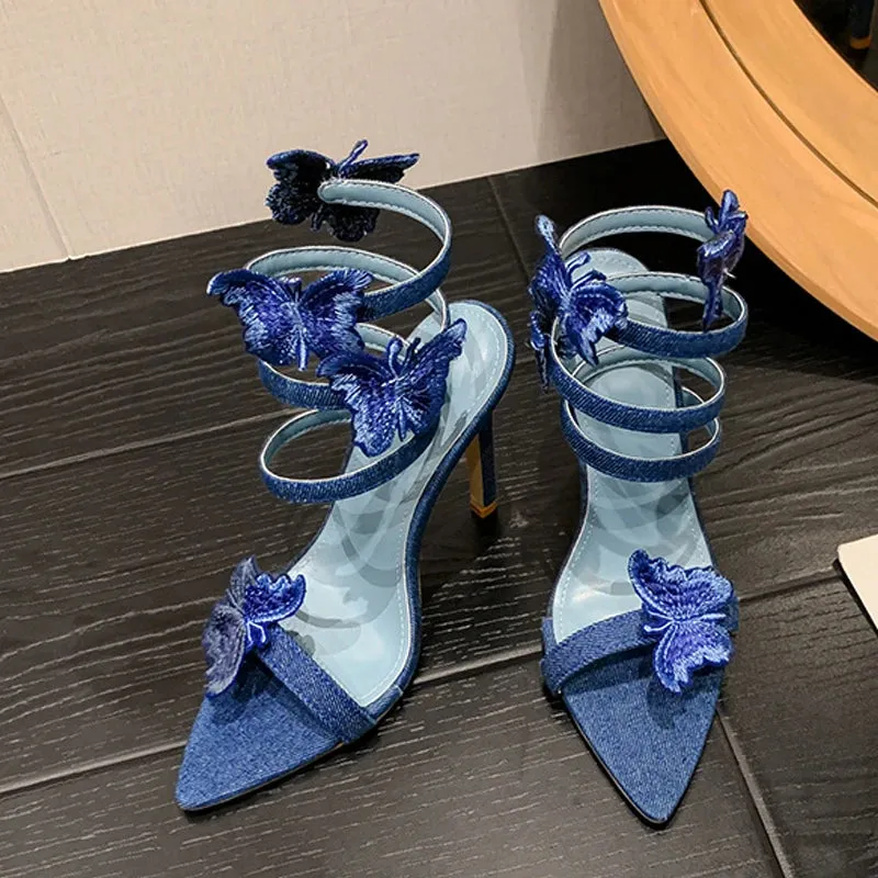 High Quality Embroidery Butterfly Ankle Strap Sandals Women S